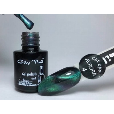 Зеленый бирюзовый изумрудный гель-лак Кошачий глаз Аврора cat eye AVRORA City Nail №4