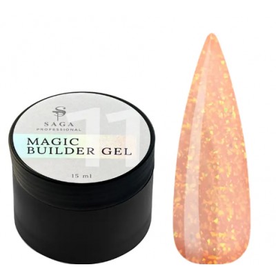 SAGA Builder Gel Magic №11 золотистый с разноцветной талью, 15 мл