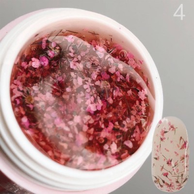 Гель SAGA FLOWER FAIRY GEL №2 С СУХОЦВЕТАМИ, 5мл - Гель с сухоцветами Бирюзовые цветочки для дизайна ногтей №4 Розовый