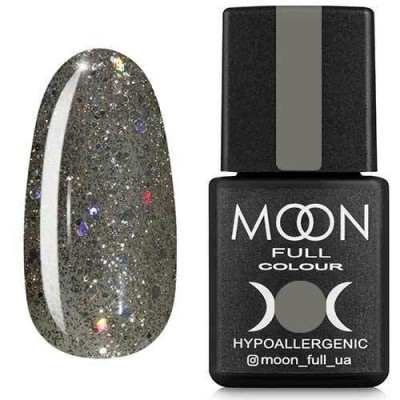 Гель-лак MOON FULL color Gel polish №324 (серебристо-оливковый с разноцветным глиттером), 8 мл