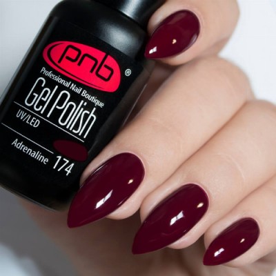 Гель-лак PNB №174 Adrenaline - глубокий темный винный, 8 мл