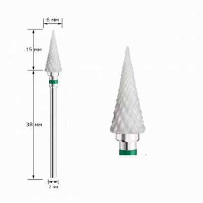 Керамическая фреза конус острый (ёлка) с зелёной насечкой.