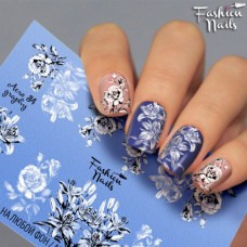 Слайдер-дизайн Fashion nails - наклейка на ногти - цветы Черно-белые слайдер дизайны