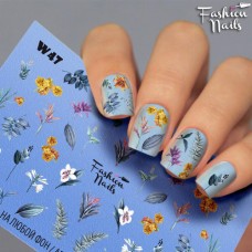 Слайдеры водные наклейки ЦВЕТЫ для дизайна ногтей для маникюра Fashion Nails W47