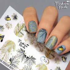 Слайдер-дизайн Fashion nails - водная наклейка на ногти - листик клена, дуба, желуди