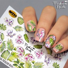 Слайдер-дизайн Fashion nails - наклейка на ногти - цветочки , листики