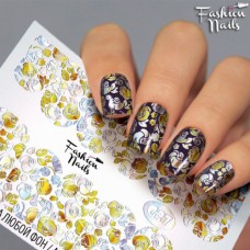 Слайдер-дизайн ЦВЕТЫ Вензеля - Слайдеры водные наклейки ЦВЕТЫ Fashion Nails - Наклейки на ногти розы желтые