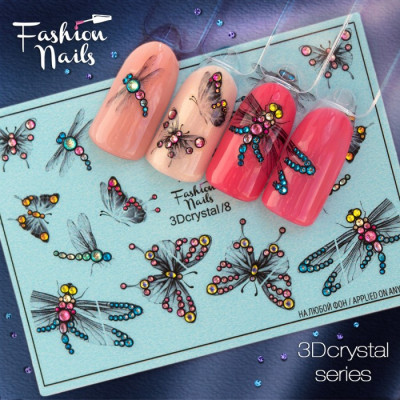 Слайдер-дизайн Fashion nails 3D Crystal - 3D наклейка на ногти - бабочка , стрекоза