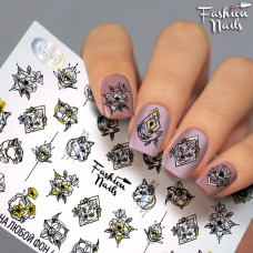 Слайдер-дизайн Fashion nails - наклейка на ногти - геометрия, мордочки, цветочки арт.G69