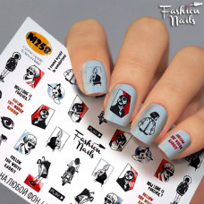 Слайдер-дизайн Fashion nails - наклейка на ногти - надписи, люди, заяц арт.M258