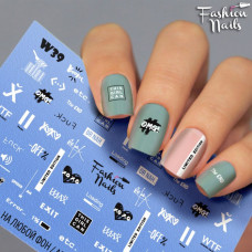 Слайдер-дизайн Fashion nails - наклейка на ногти - надписи арт.W39 - Черно-белые слайдер дизайны