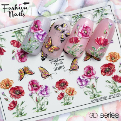 Декор для ногтей наклейки цветы маки , бабочки