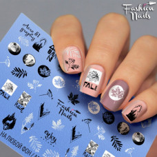 Слайдер-дизайн Fashion nails - наклейка на ногти - листочки осенние и надписи арт.Aero51
