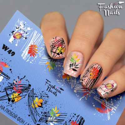 Осенний слайдер-дизайн Fashion nails (Наклейки для дизайна ногтей) листочек осенний арт.W49