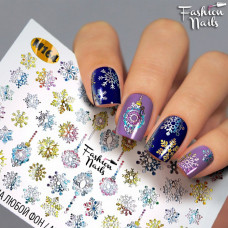 Зимний слайдер дизайн Cнежинки - Новогодние наклейки для ногтей арт.М164