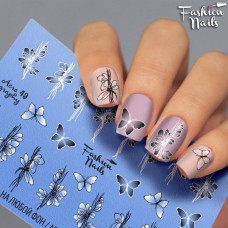 Слайдер-дизайн ЦВЕТЫ Fashion nails - водная наклейка для ногтей - цветы, бабочка арт.Aero49