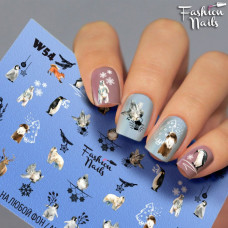 Новогодние наклейки для ногтей - Слайдер -дизайн Новый год,Олени, Пингвин, Белый медведь, Заяц Лисица Птичка