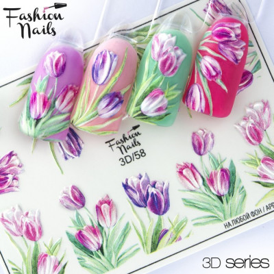 Декор для ногтей Слайдер -дизайн Цветы,Тюльпаны ( Наклейка для ногтей 