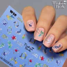 Слайдер дизайн для ногтей Весна - наклейка на ногти Fashion nails - веточки, листики, бутончики, цветочки