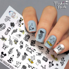 Слайдер дизайн для ногтей ( водные наклейки на ногти) - Лица, Кот, Пистолет, Скорпион, Ящерица, медведь