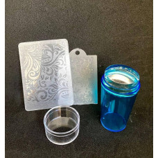 Штамп (печать) для стемпинга со шпателем и пластиной силиконовый широкий серебро