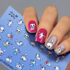 Водные наклейки для ногтей Мультики Зайчик Котёнок Fashion Nails ( Слайдер -дизайн Котики Зайчики ) Aero30
