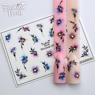 Слайдер дизайн 3D Хрусталь для ногтей - водные наклейки для ногтей Fashion Nails Цветочки со стразами