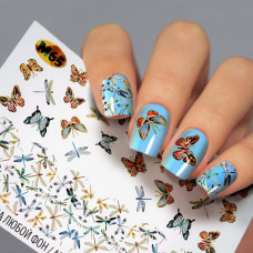 Наклейки бабочки на ногти - Слайдер дизайн для ногтей Fashion nails - насекомые, бабочки, стрекозы М65