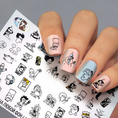 Водные наклейки для ногтей Симпсоны ( Слайдер дизайн для ногтей ) Fashion Nails G73