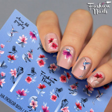 Слайдер-дизайн Цветы - наклейки для ногтей Fashion Nails Aero55 - Слайдеры водные наклейки ЦВЕТЫ птица Колибри