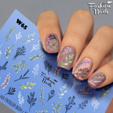 Слайдер-дизайн Цветы Растения Природа Листочки Веточки - водные наклейки для дизайна ногтей Fashion Nails W65