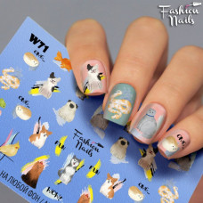 Наклейки - Слайдеры на Ногти - Животные. Наклейки на ногти с животными Змея Собака Кошка Fashion Nails W71