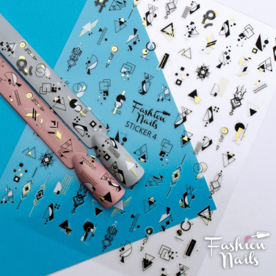 Стикер для ногтей STICKER 4 Fashion Nail на клейкой основе - Черно-белые слайдеры Геометрия на липкой основе