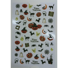 Наклейки для ногтей хэллоуин, тыква, летучья мышка, паутинка, кошка, привидение - Слайдер-дизайн ХЭЛЛОУИН