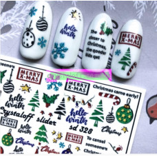 Новогодние наклейки для ногтей Надписи Снежинки Шарики Ёлка - Слайдер-дизайн Зима и Новый Год 2020 Crystaloff
