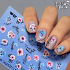 Слайдер-дизайн ЦВЕТЫ Наклейки на Ногти для Маникюра - водные наклейки для дизайна ногтей Fashion nails W62
