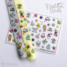 Новогодние наклейки для дизайна ногтей - Объемные 3D Зимние Слайдеры для маникюра водные Fashion Nails 3D/136