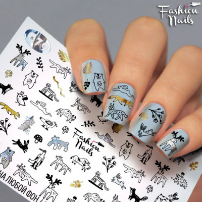 Декор ногтей Слайдер-дизайн Животные - наклейки на ногти слайдеры для маникюра водные Fashion Nails G79