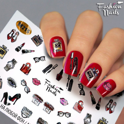 Декор ногтей Слайдер-дизайн Туфли Помада Очки Губки - наклейки на ногти для маникюра водные Fashion Nails м215