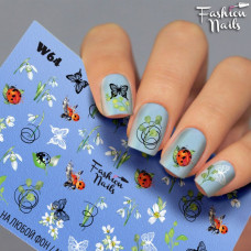 Слайдер-дизайн ЦВЕТЫ Весна Подснежник Наклейки бабочки на ногти Fashion Nails W64 Слайдер-дизайн божьи коровки