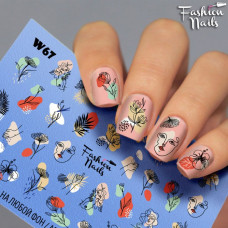 Слайдер дизайн Лица Листочки Цветы Fashion Nails для маникюра Водные наклейки Слайдеры для ногтей лица