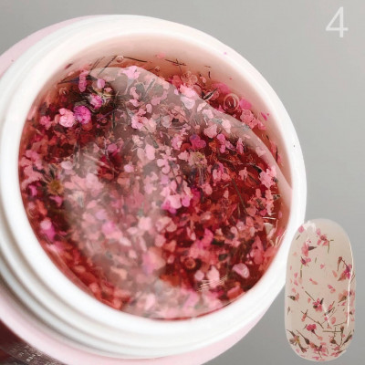 Гель с сухоцветами Фиолетовые цветочки для дизайна ногтей SAGA №1 №4 Нежно-Розовый