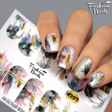 Слайдеры водные наклейки ЦВЕТЫ Мрамор Слайдер Дизайн Цветы для маникюра Fashion Nails М297