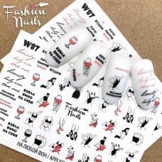 Слайдер дизайн надписи sexy Силуэт девушки  - Водные Наклейки на ногти Эротика Вино Ноги Fashion nails W87
