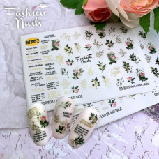 Слайдер-дизайн ЦВЕТЫ Розы Веточки для маникюра - Водные Наклейки розы на ногти Надписи Fashion nails М302