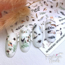 Слайдер-дизайн Перья Птицы Водные наклейки на ногти для маникюра Цветы Листочки Fashion Nails W94