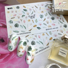 Слайдеры Водные наклейки для ногтей Листочки Растения Слайдер - дизайн ЦВЕТЫ для маникюра Fashion Nails W93