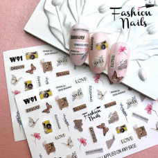 Слайдер-дизайн ЦВЕТЫ Бабочки - Наклейки на ногти надписи LOVE Водные наклейки для ногтей Fashion nails W91