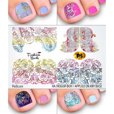 Слайдер-дизайн для педикюра Вензеля Розы - Наклейки на Ногти для Педикюра Fashion Nails Р5