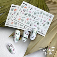 Слайдер-дизайн ЦВЕТЫ для дизайна ногтей Слайдеры водные наклейки ЦВЕТЫ Fashion Nails W101